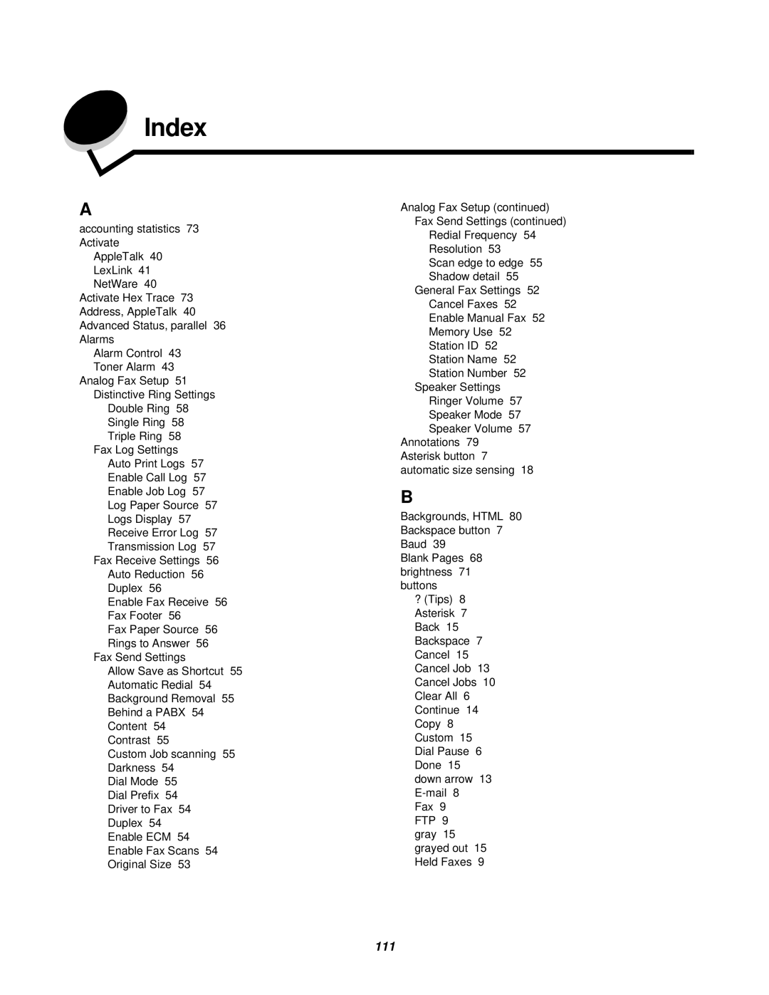 Lexmark X644E manual Index 