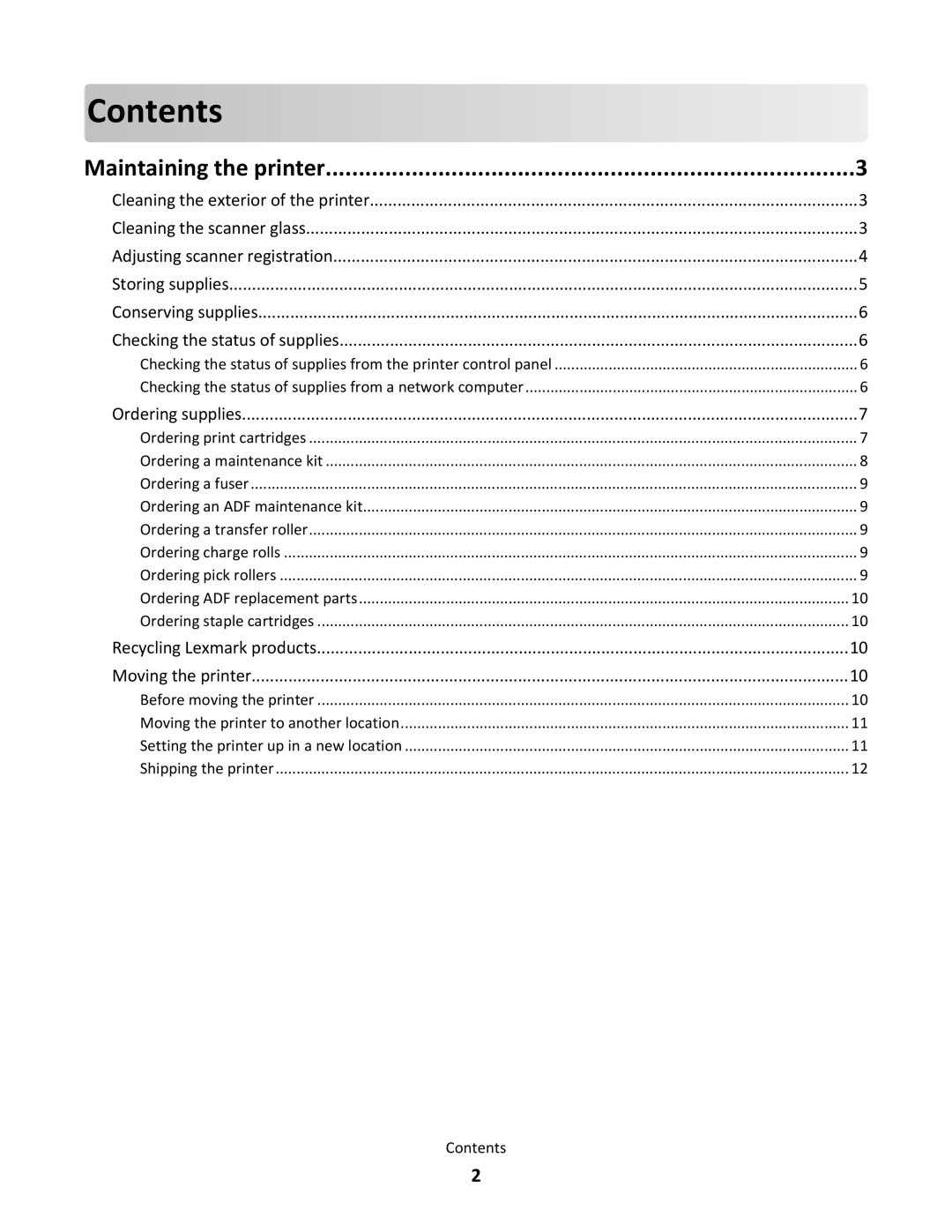 Lexmark X651de, 16M1265 manual Contents 