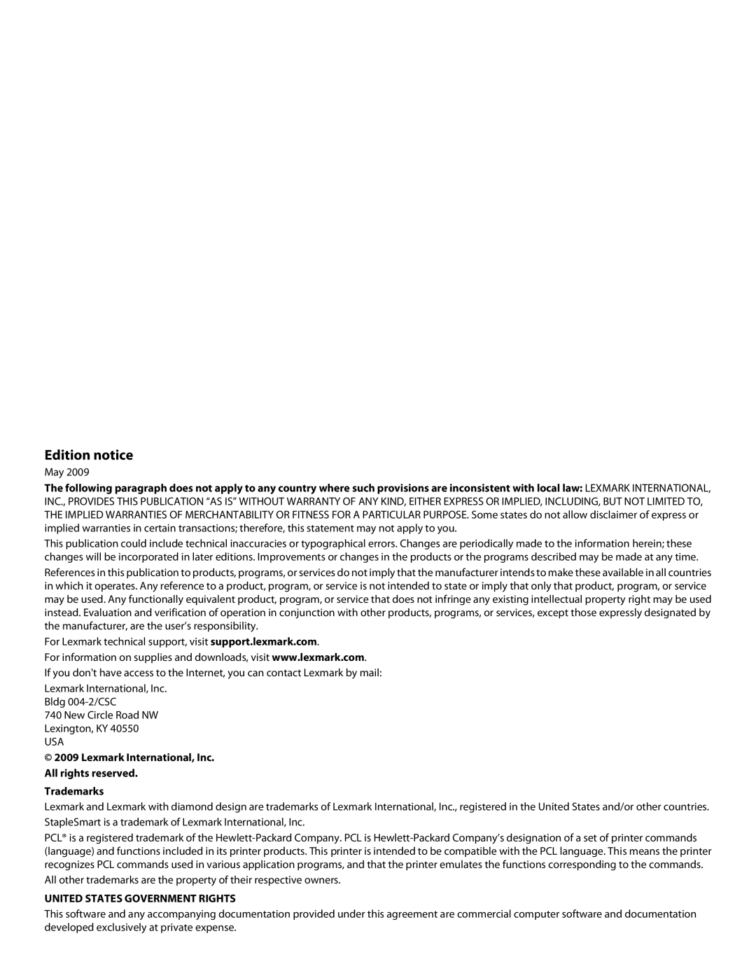 Lexmark X651 MFP, X652 MFP, X654 MFP, X658 MFP, X656 MFP manual Edition notice 