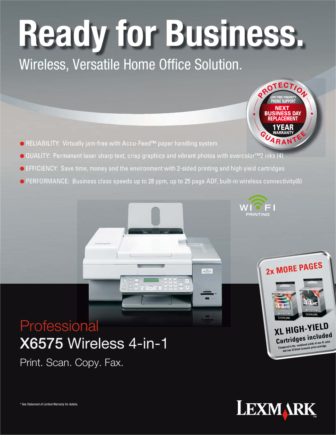 Lexmark x6575 warranty Ready for Business 