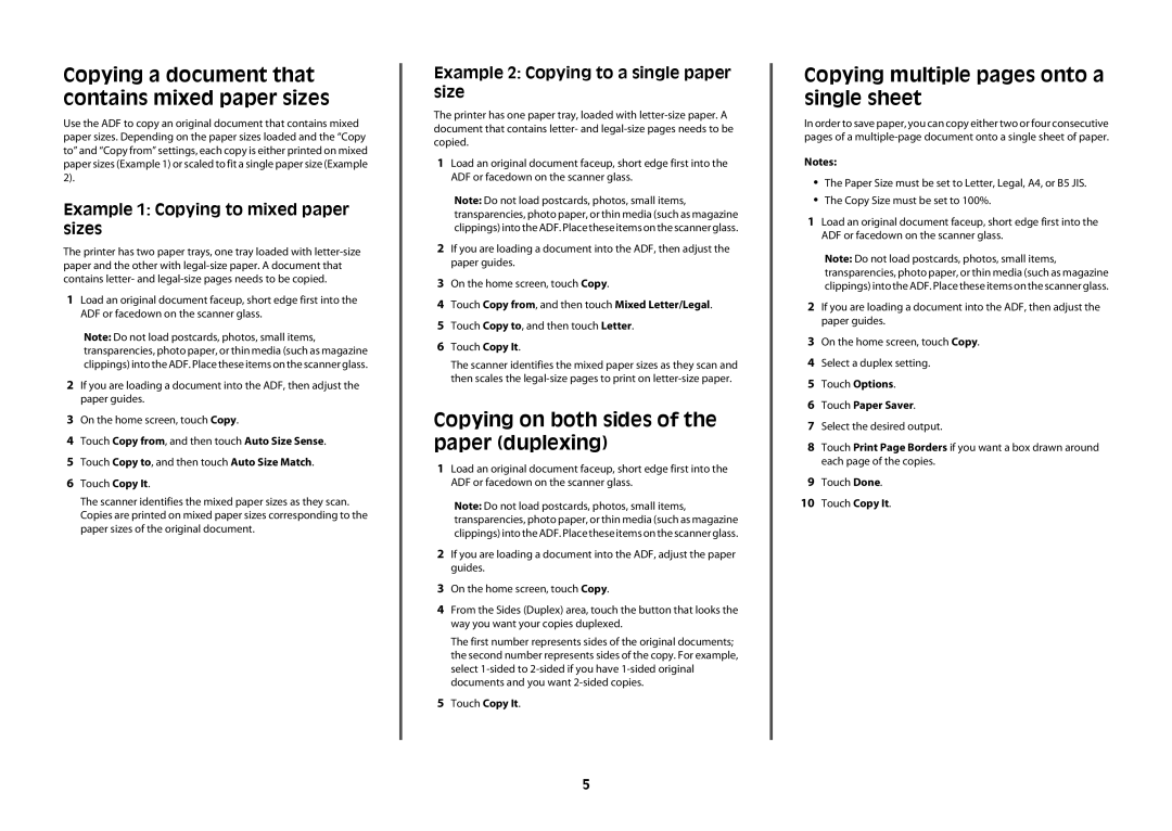 Lexmark 16M1842, X658dtfe Copying a document that contains mixed paper sizes, Copying on both sides of the paper duplexing 