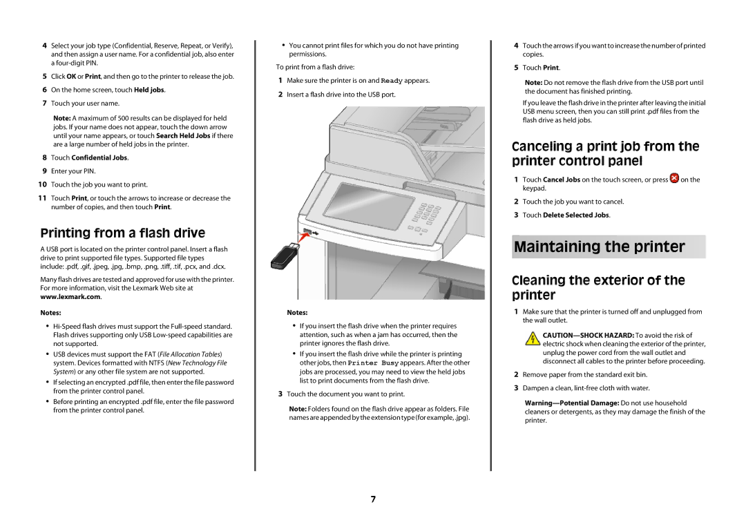 Lexmark 16M0409 Maintaining the printer, Printing from a flash drive, Canceling a print job from the printer control panel 