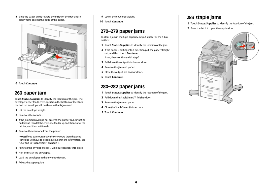 Lexmark X65x manual Staple jams 