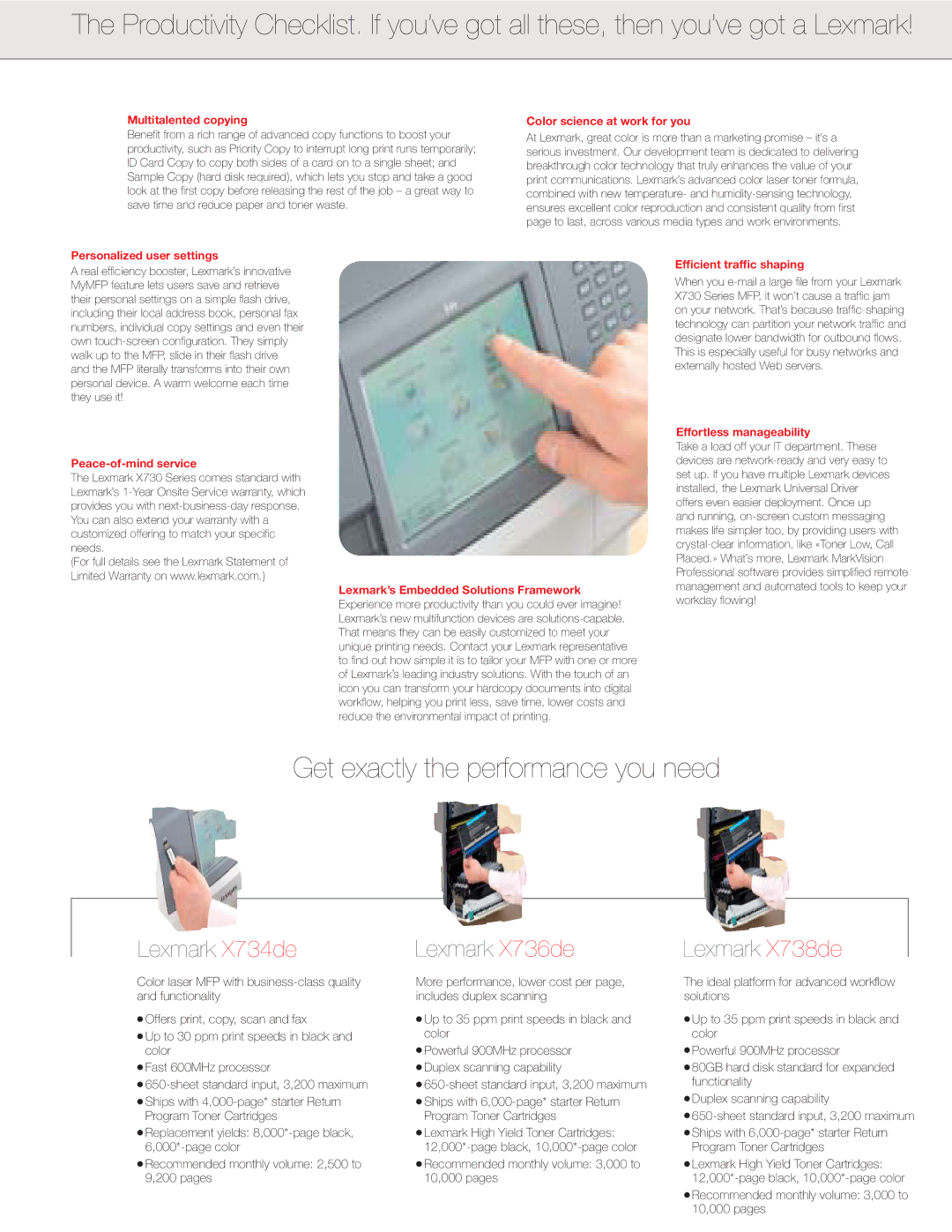 Lexmark X730 manual Get exactly the performance you need 