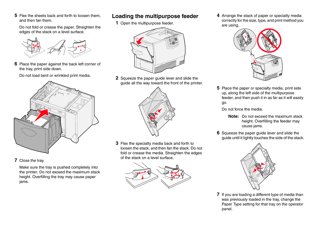 Lexmark X782 manual Loading the multipurpose feeder 