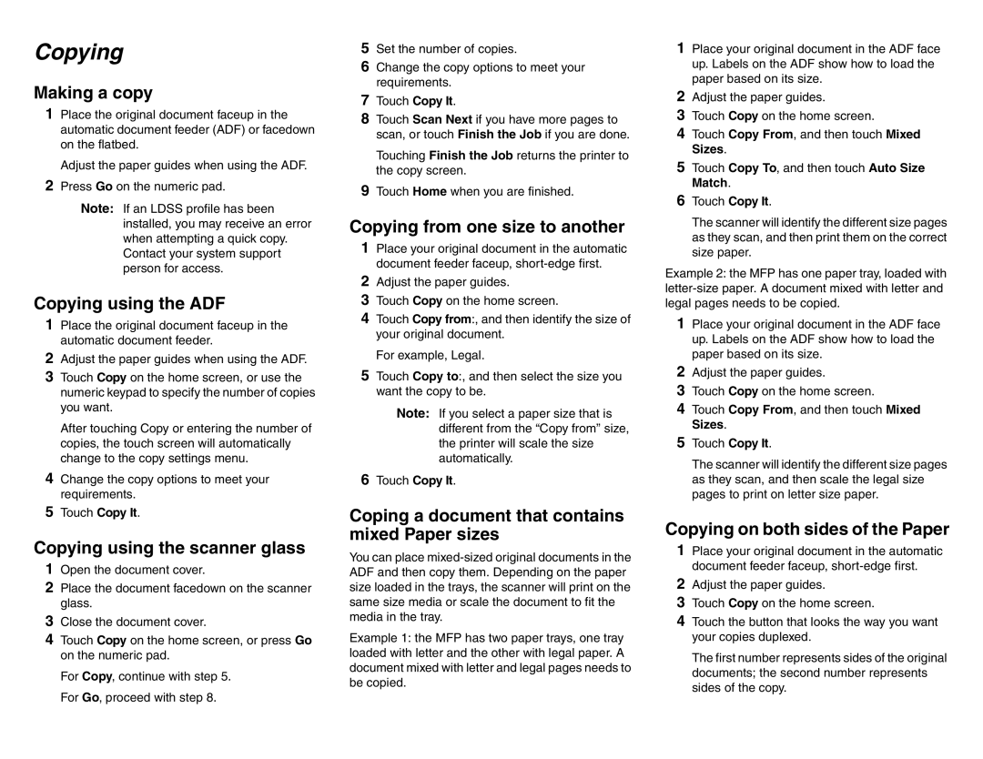 Lexmark X782 manual Copying 