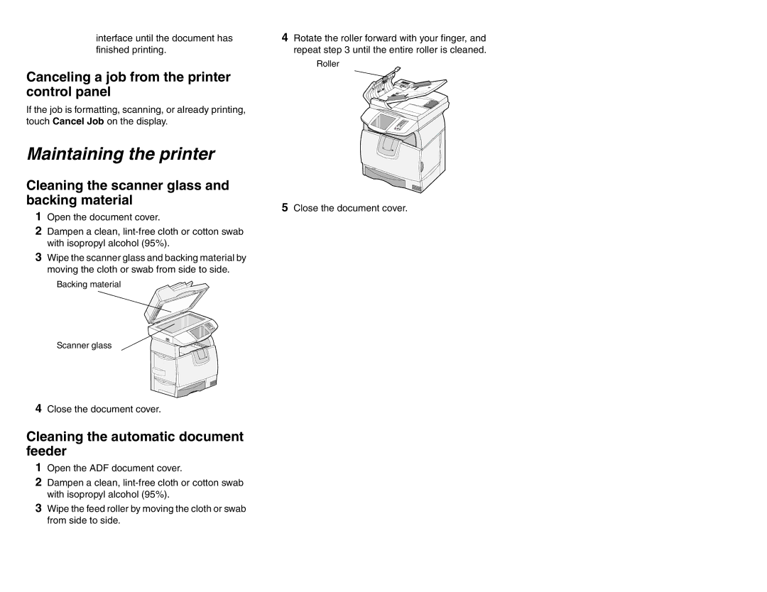 Lexmark X782 manual Maintaining the printer, Canceling a job from the printer control panel 