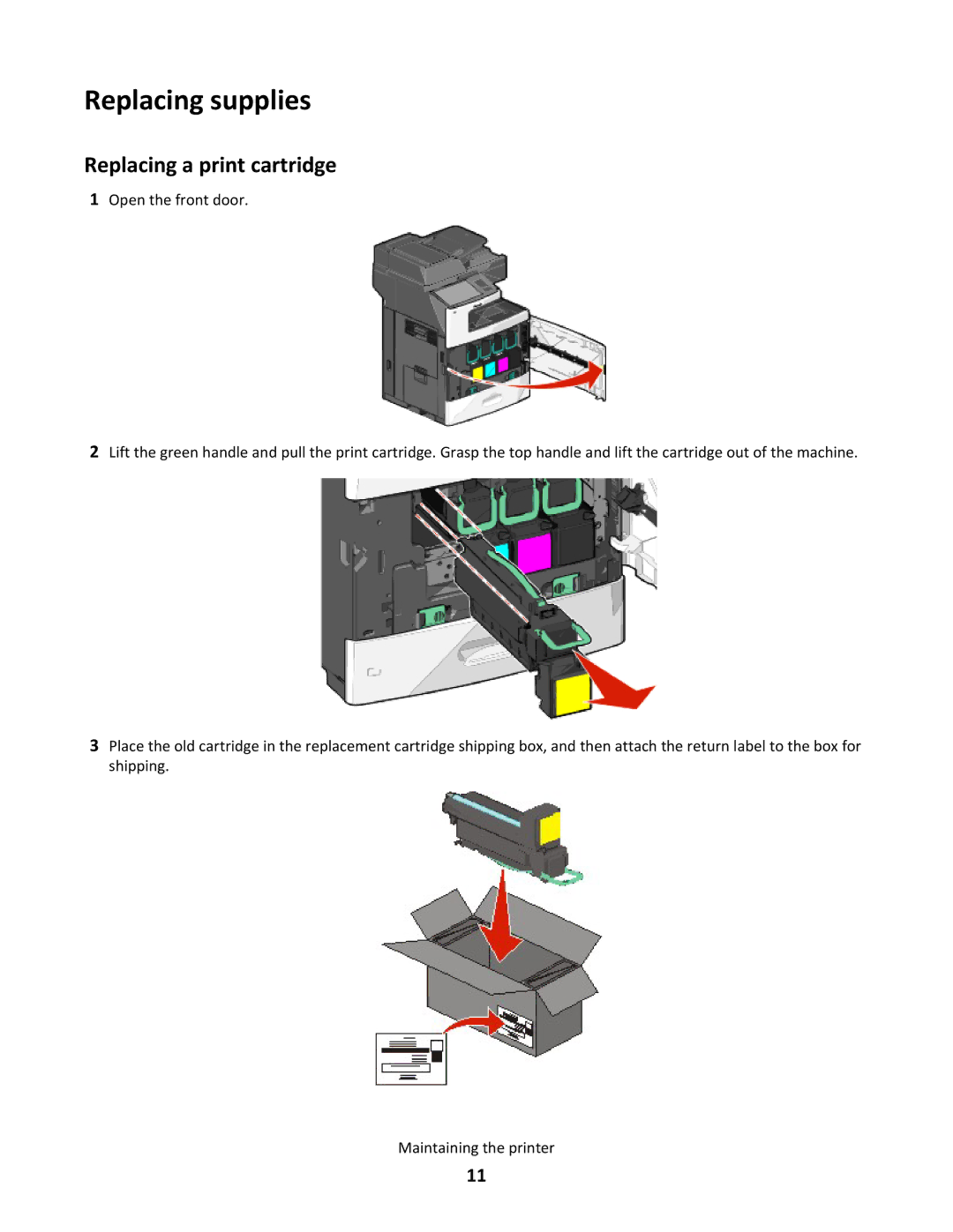 Lexmark X790 manual Replacing supplies, Replacing a print cartridge 