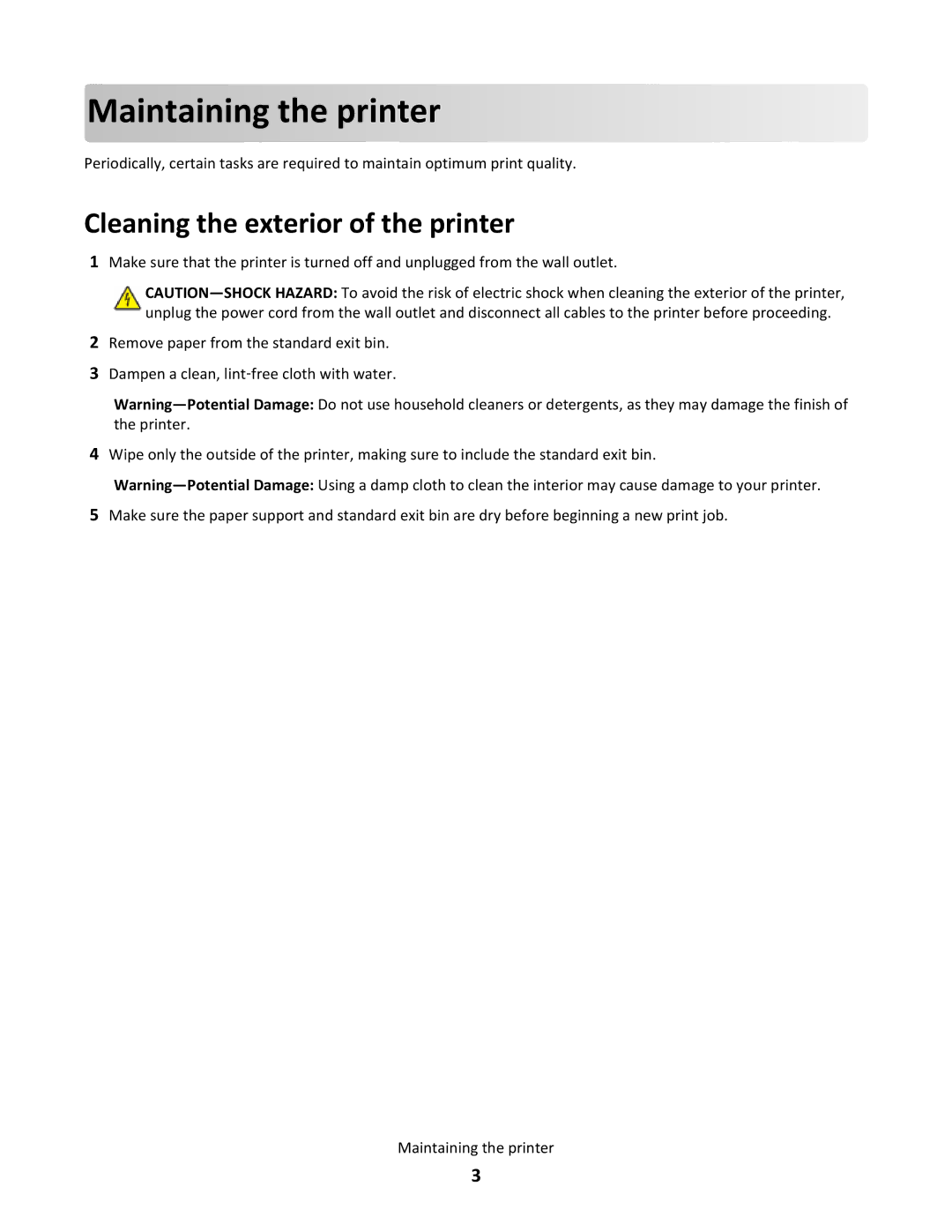 Lexmark X790 manual Maintaining the printer, Cleaning the exterior of the printer 