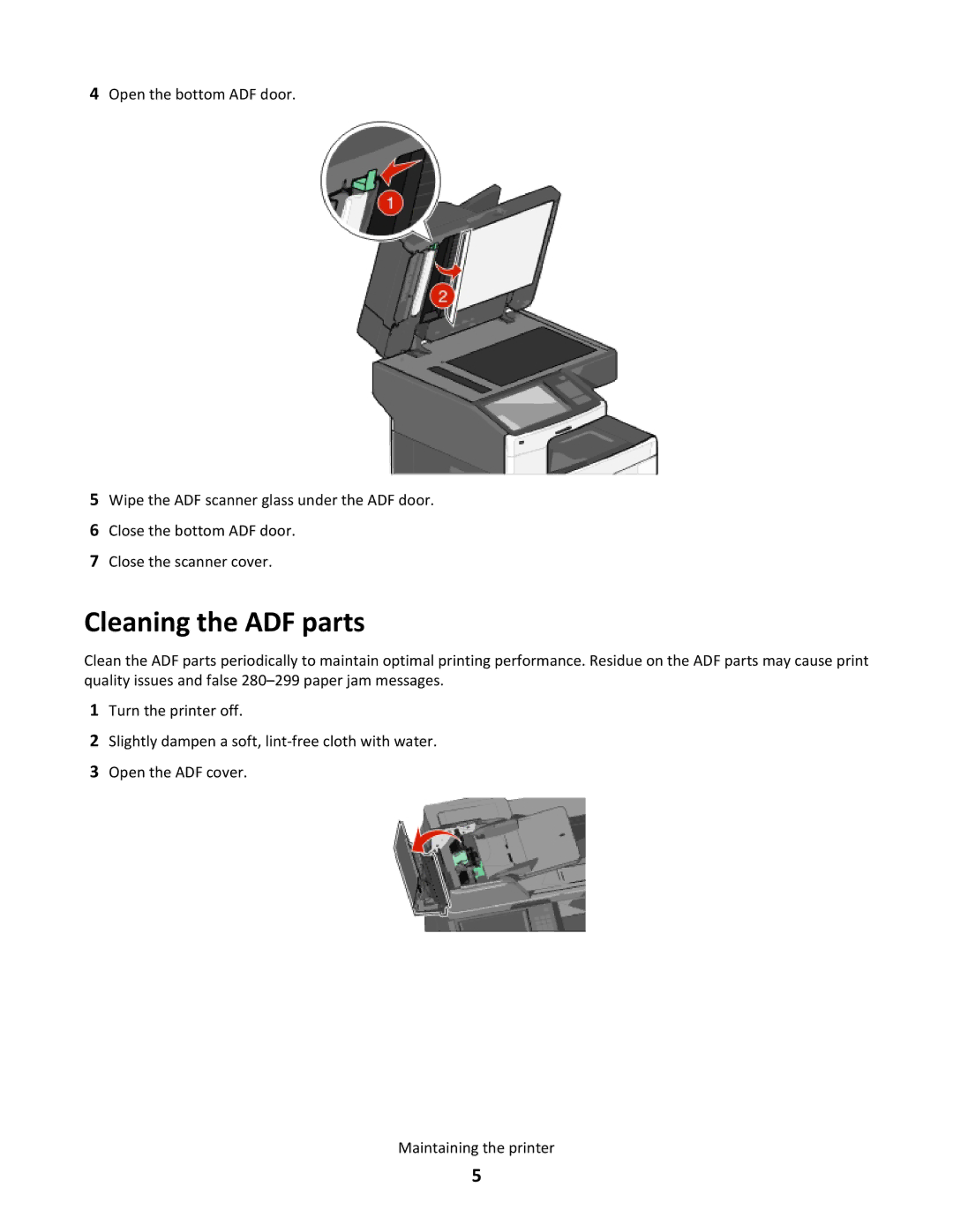 Lexmark X790 manual Cleaning the ADF parts 