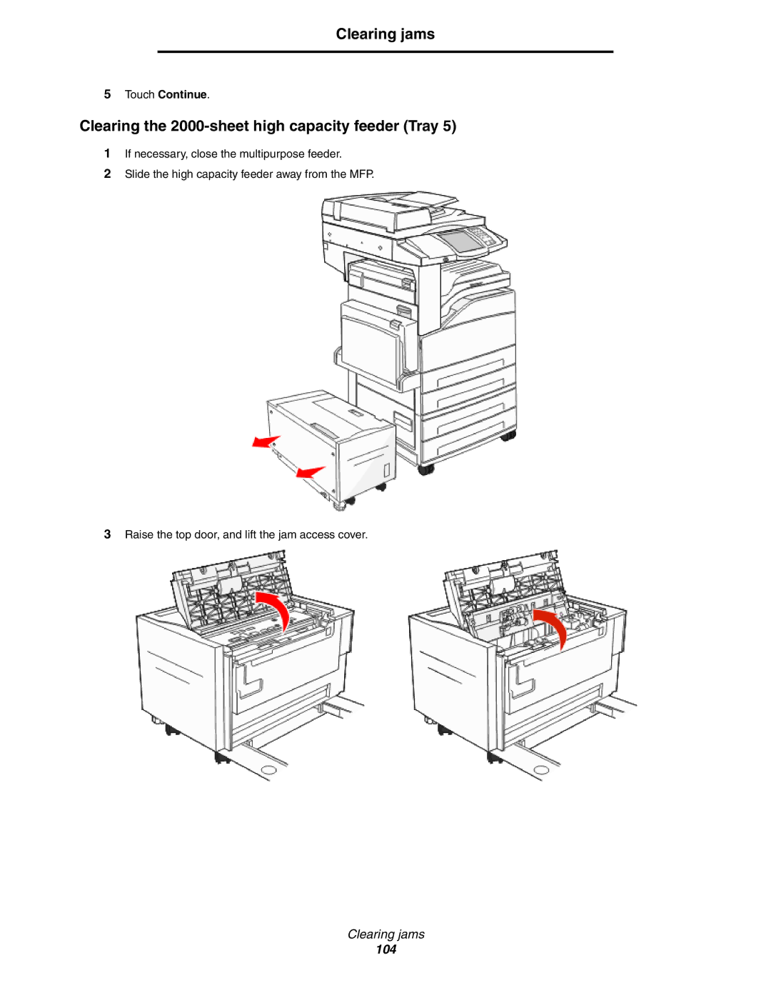 Lexmark X852e, X854e, X850e manual Clearing the 2000-sheet high capacity feeder Tray 