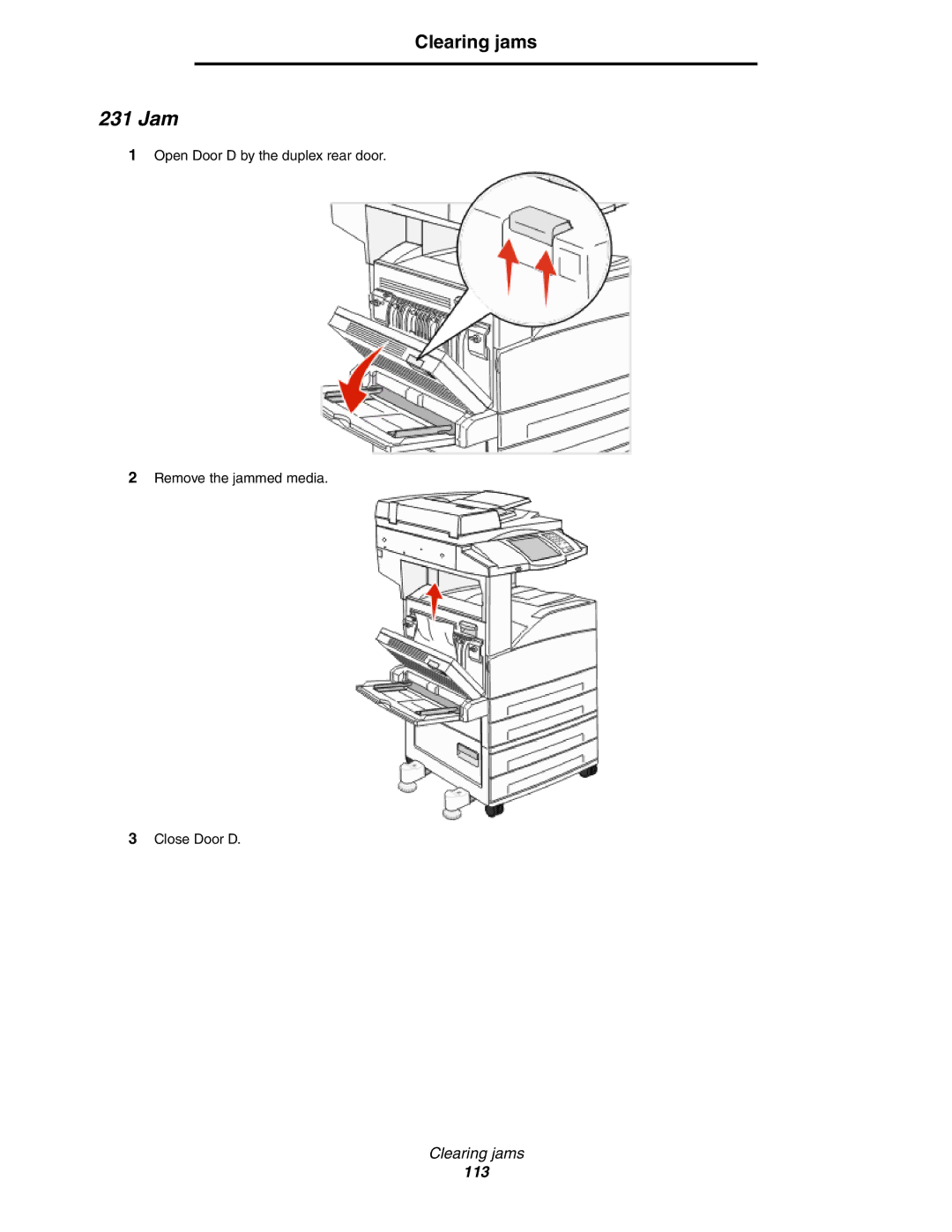 Lexmark X852e, X854e, X850e manual 231 Jam 