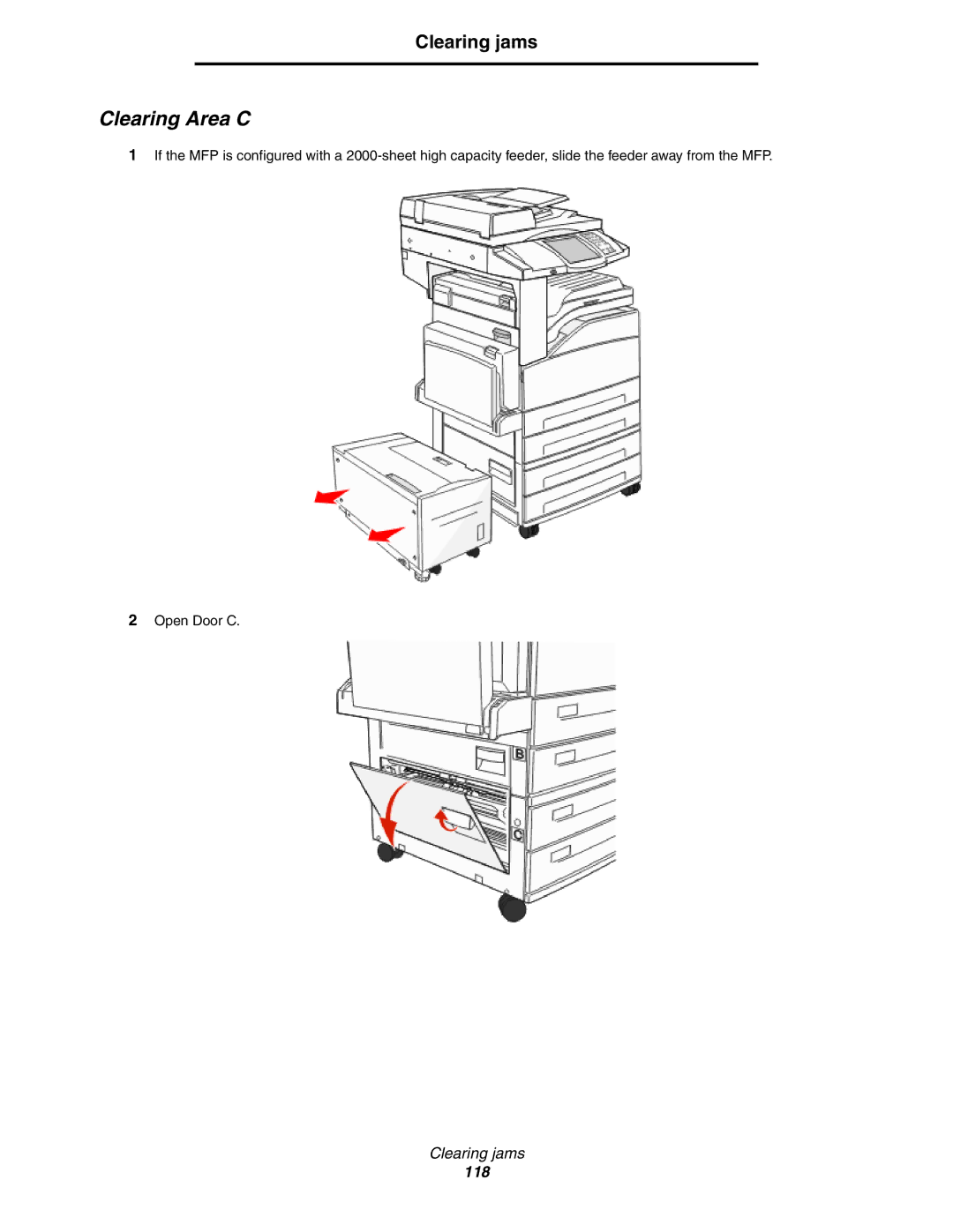 Lexmark X850e, X854e, X852e manual Clearing Area C 