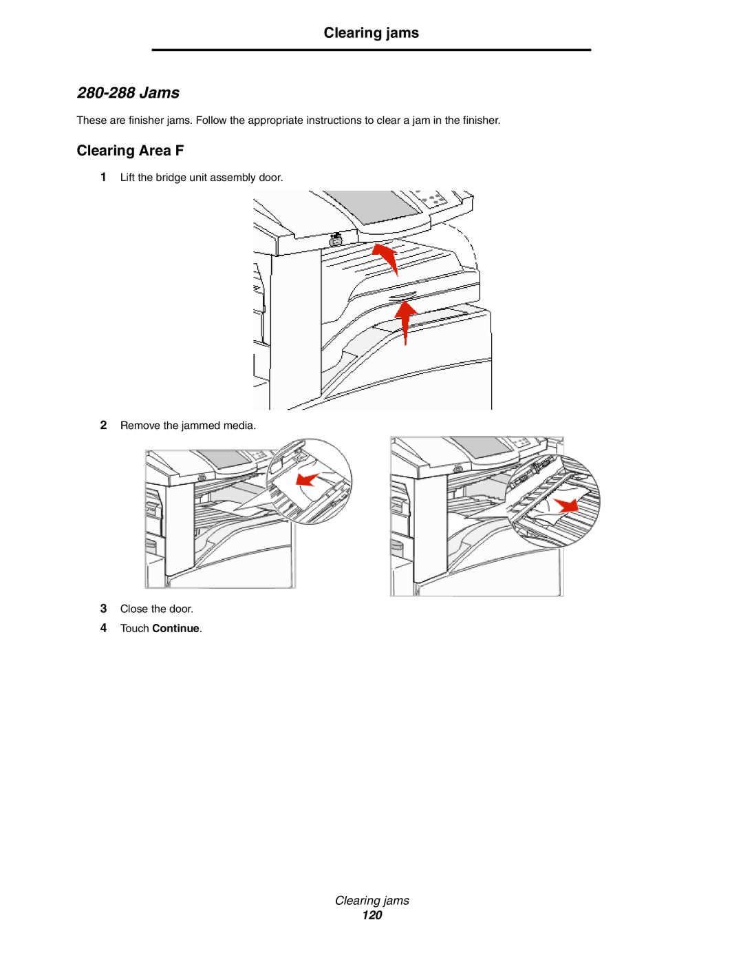 Lexmark X854e, X850e, X852e manual Jams, Clearing Area F 