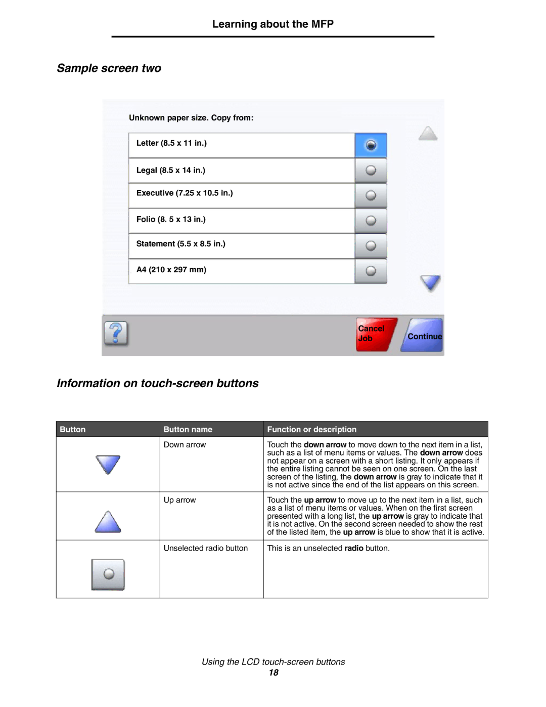 Lexmark X854e, X850e, X852e manual Sample screen two, Down arrow 