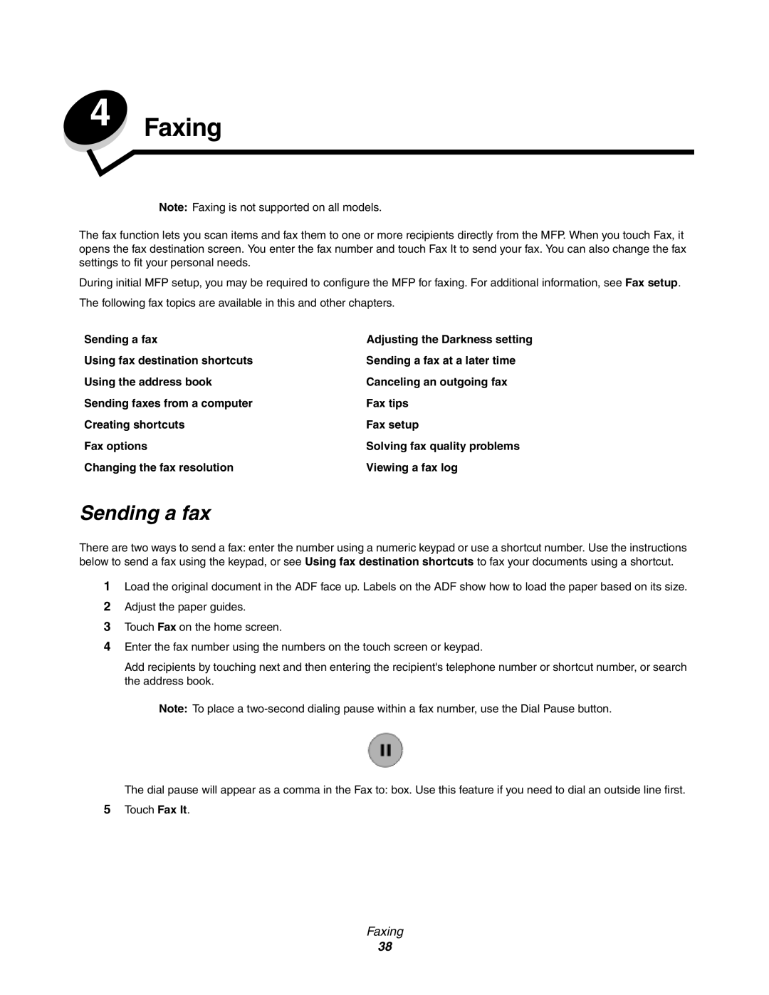 Lexmark X852e, X854e, X850e manual Faxing, Sending a fax 