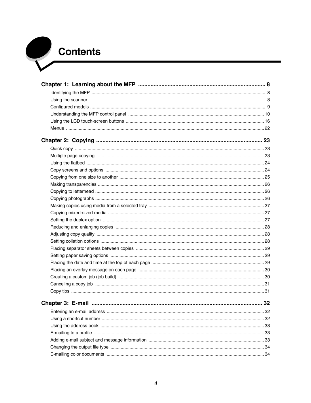 Lexmark X850e, X854e, X852e manual Contents 