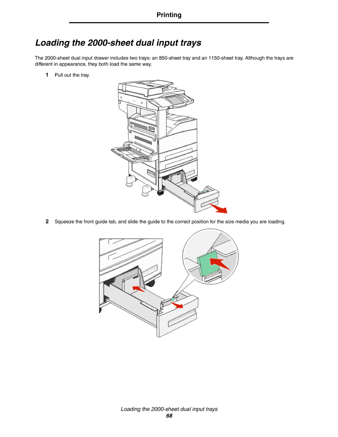 Lexmark X852e, X854e, X850e manual Loading the 2000-sheet dual input trays 