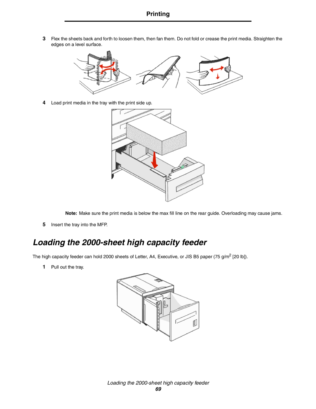 Lexmark X854e, X850e, X852e manual Loading the 2000-sheet high capacity feeder 