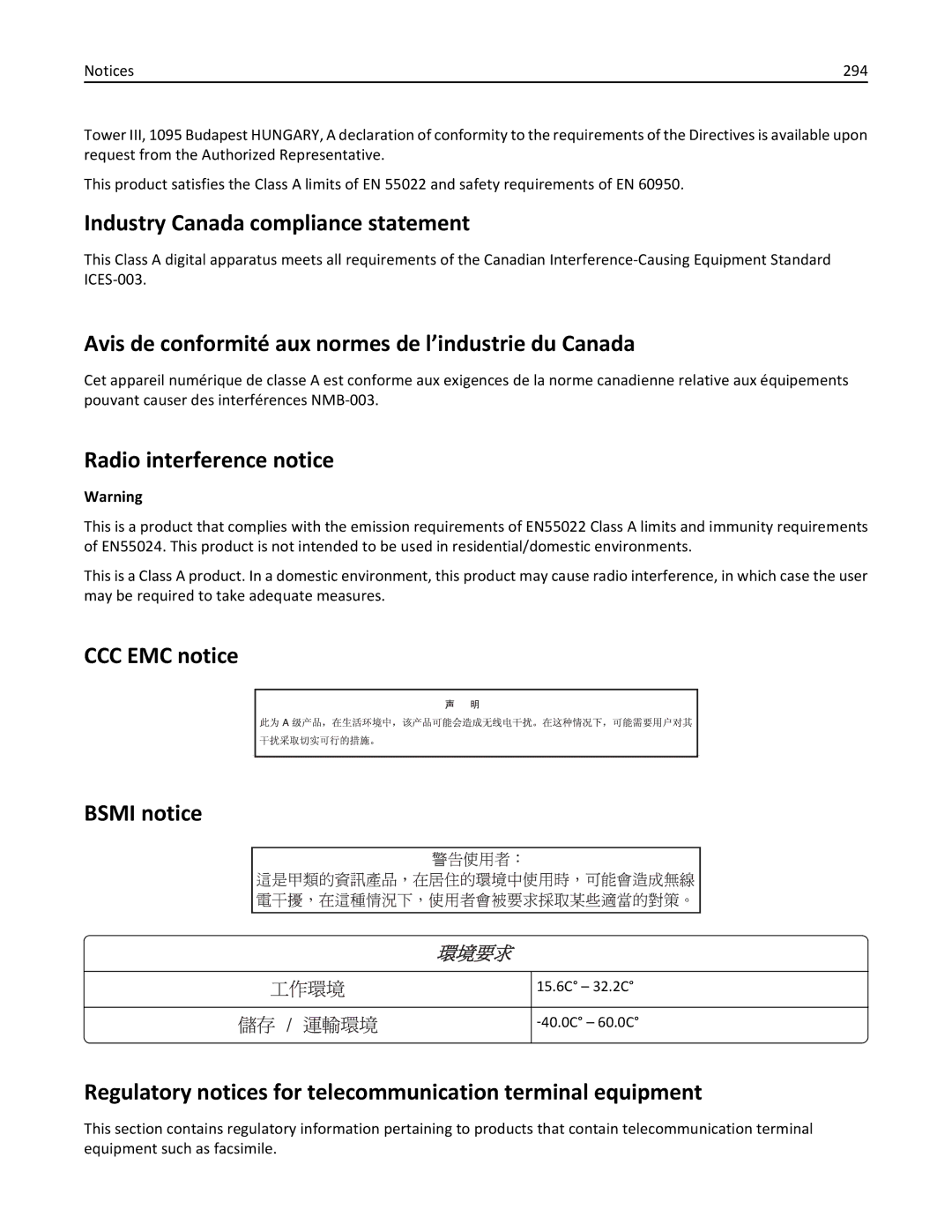 Lexmark X862DTE, 19Z0100 manual Industry Canada compliance statement, Avis de conformité aux normes de l’industrie du Canada 