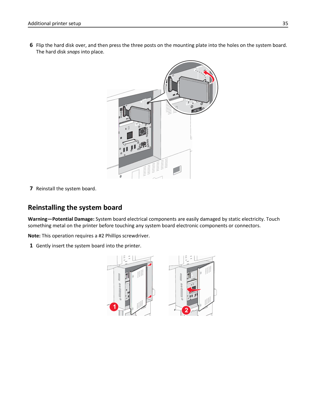 Lexmark 19Z0201, X862DTE, 19Z0100 manual Reinstalling the system board, Gently insert the system board into the printer 