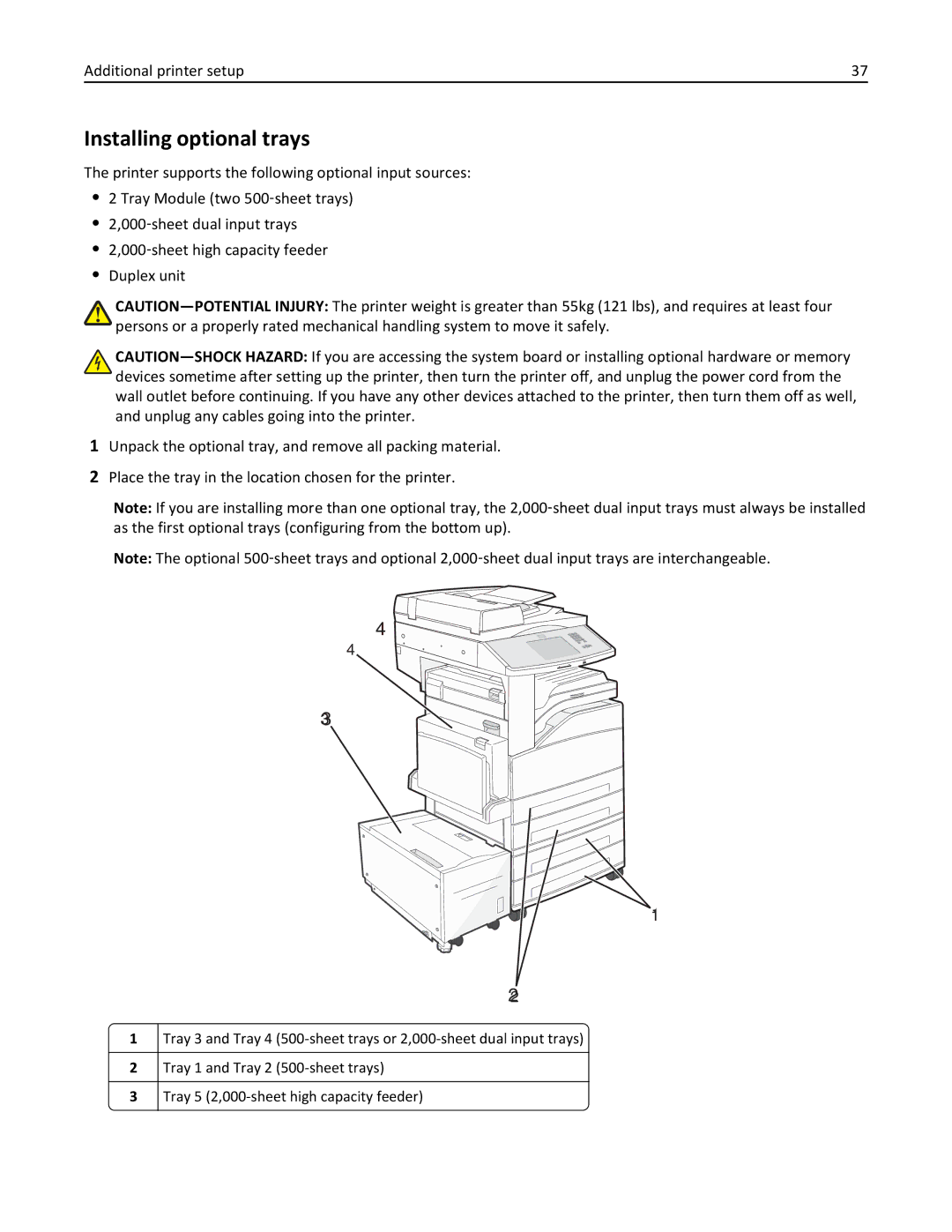 Lexmark 19Z0100, X862DTE, 19Z0201 manual Installing optional trays, Additional printer setup 