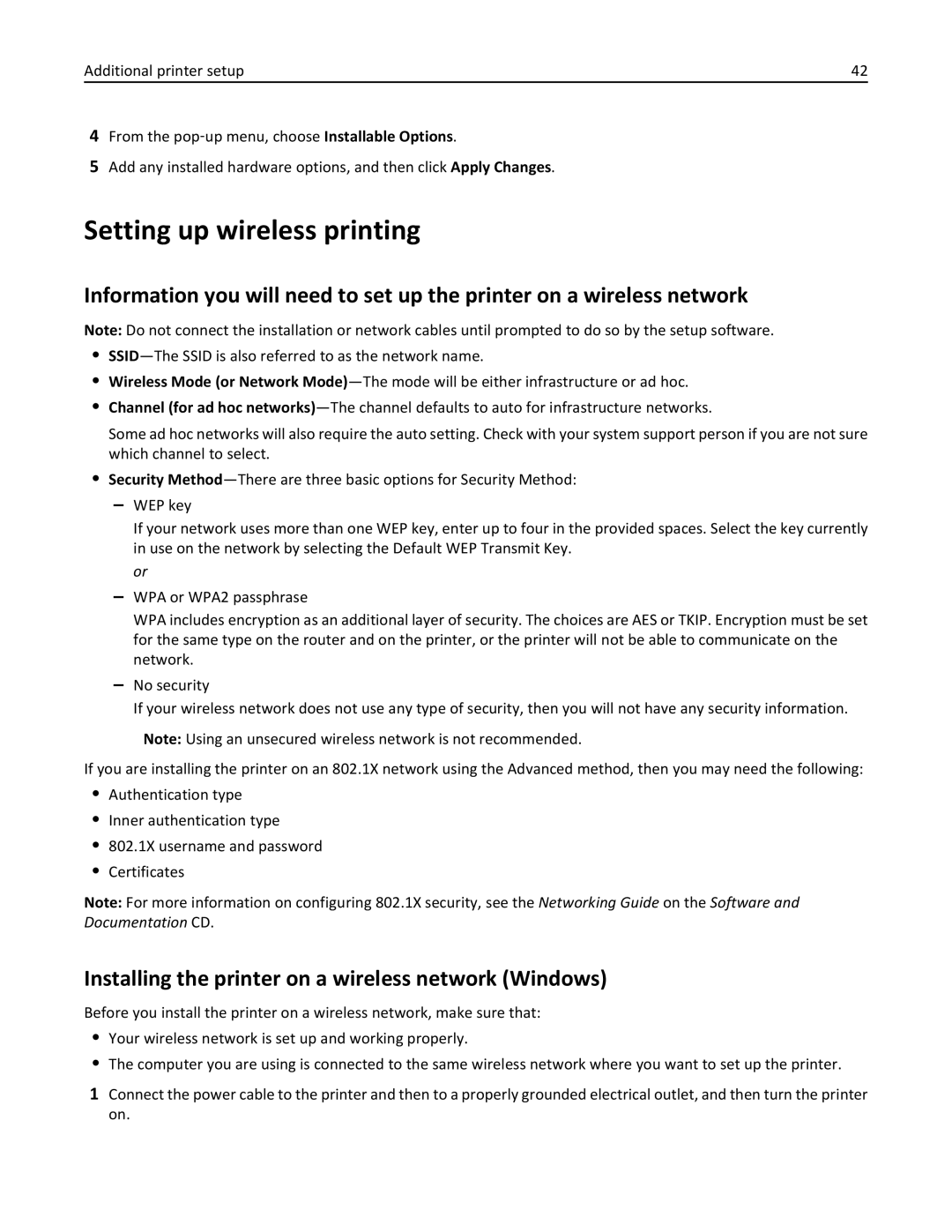 Lexmark X862DTE, 19Z0100, 19Z0201 manual Setting up wireless printing, Installing the printer on a wireless network Windows 