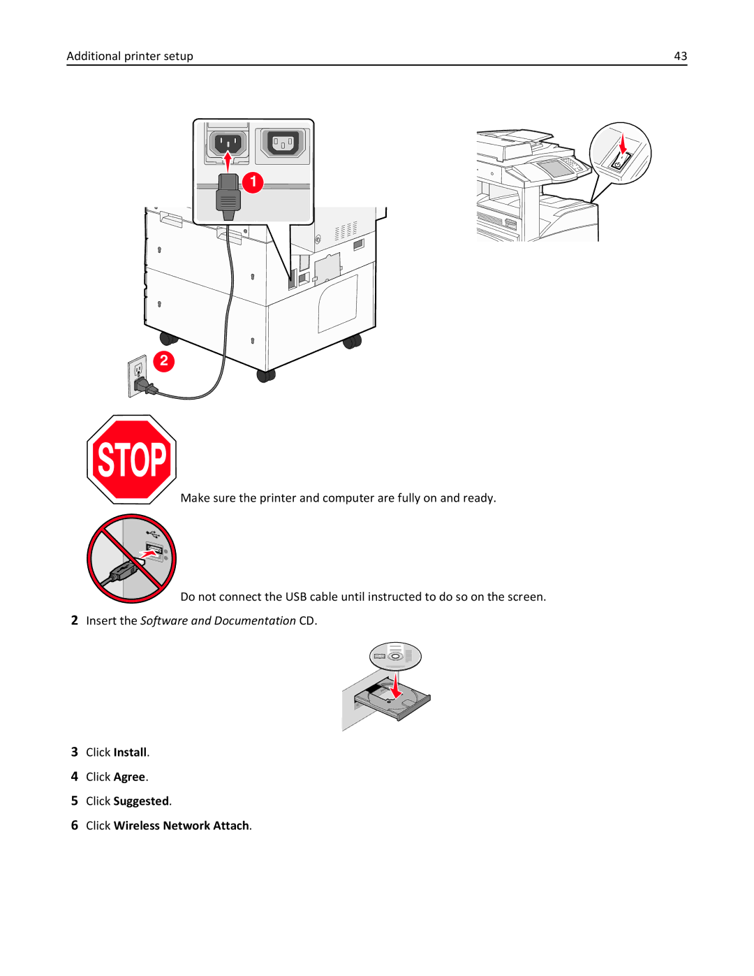 Lexmark 19Z0100, X862DTE, 19Z0201 manual Click Install Click Agree, Click Suggested Click Wireless Network Attach 