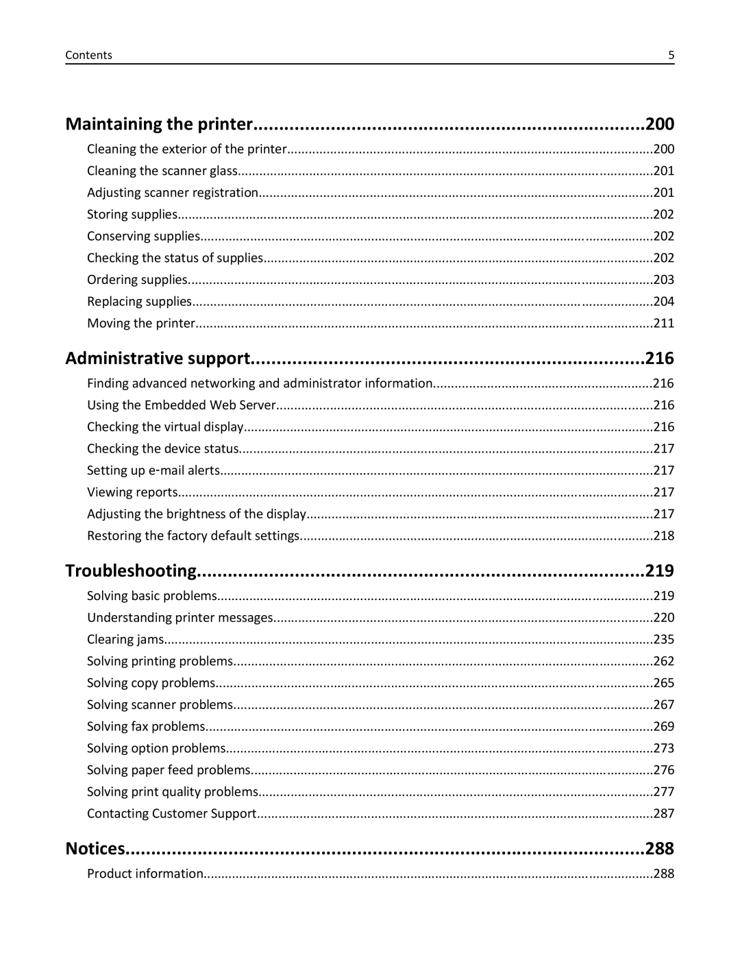 Lexmark 19Z0201, X862DTE, 19Z0100 manual Maintaining the printer, Administrative support, Troubleshooting 