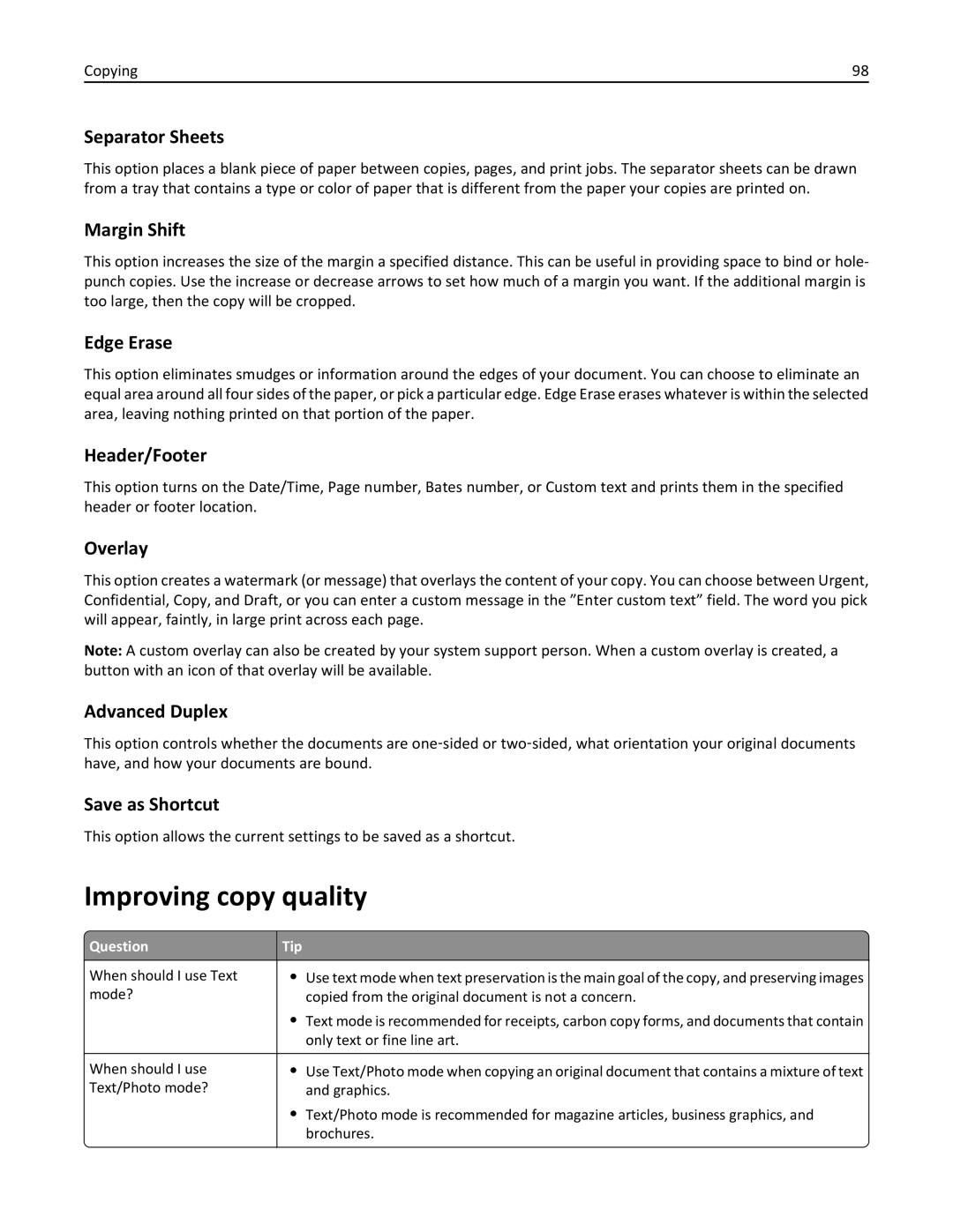 Lexmark 19Z0201, X862DTE, 19Z0100 manual Improving copy quality 