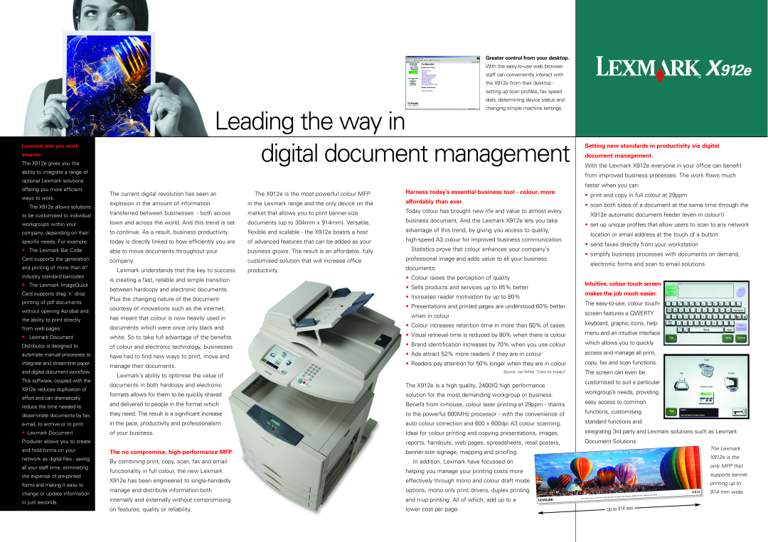 Lexmark X912e Setting new standards in productivity via digital, document management, affordably than ever 