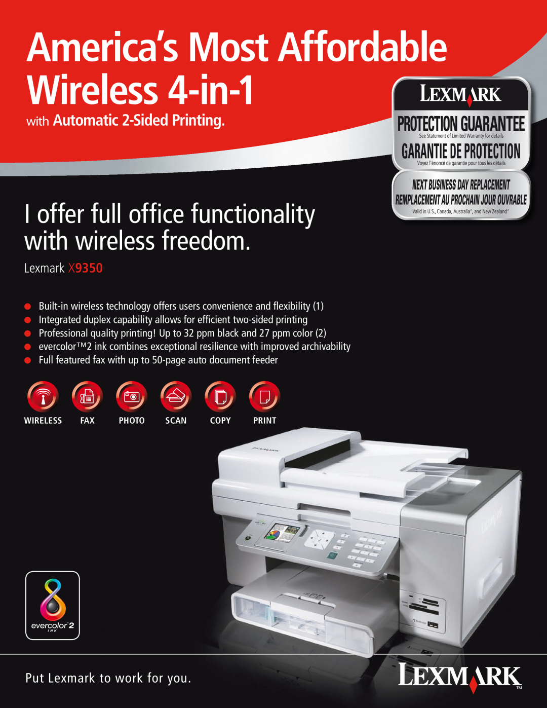 Lexmark x9350 manual America’s Most Affordable Wireless 4-in-1, with Automatic 2-SidedPrinting, Lexmark 