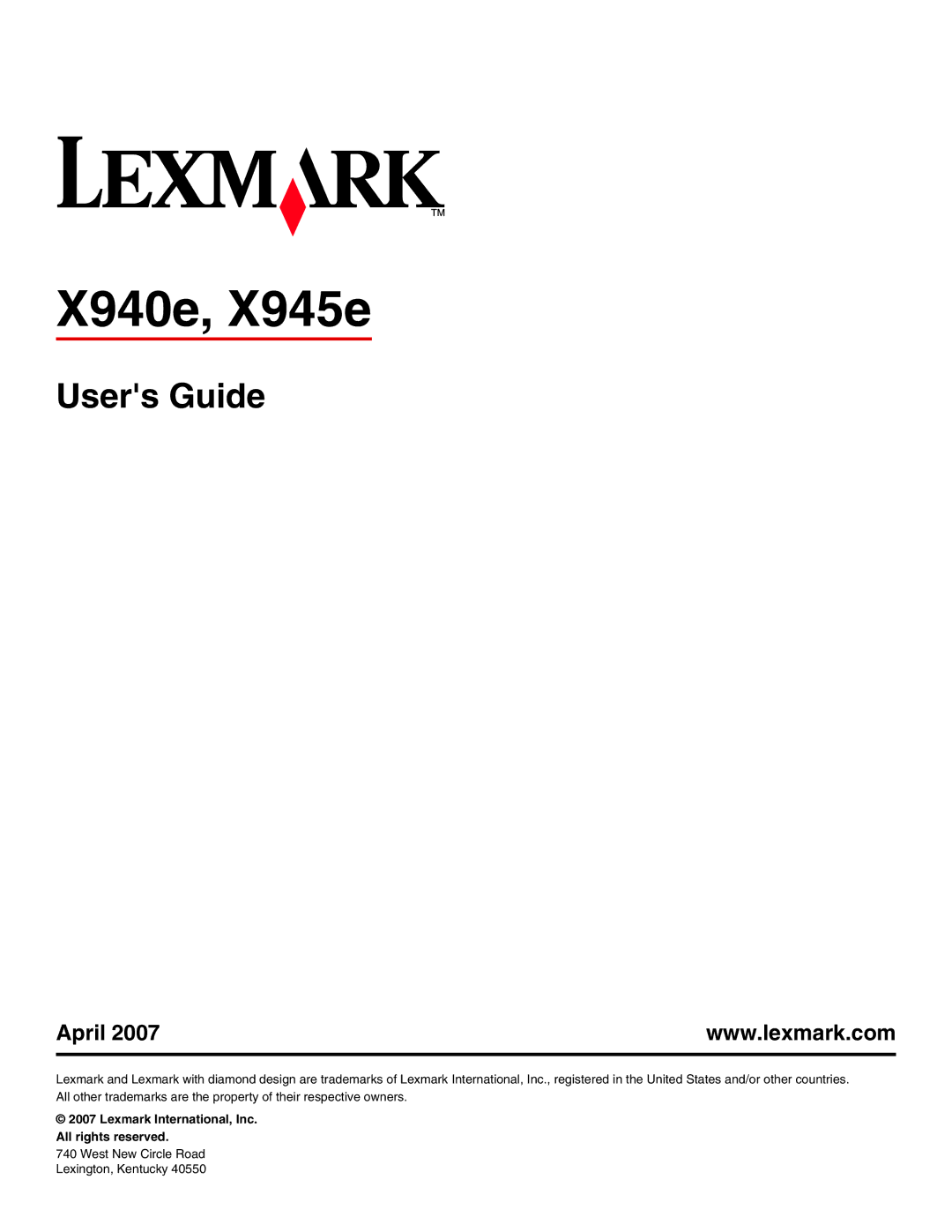 Lexmark X940E, X945E manual X940e, X945e, Users Guide 