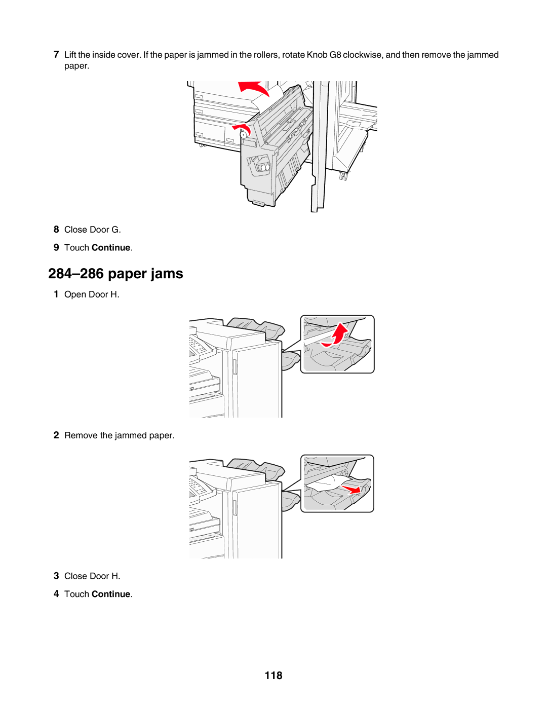 Lexmark X945E, X940E manual 118, Touch Continue 