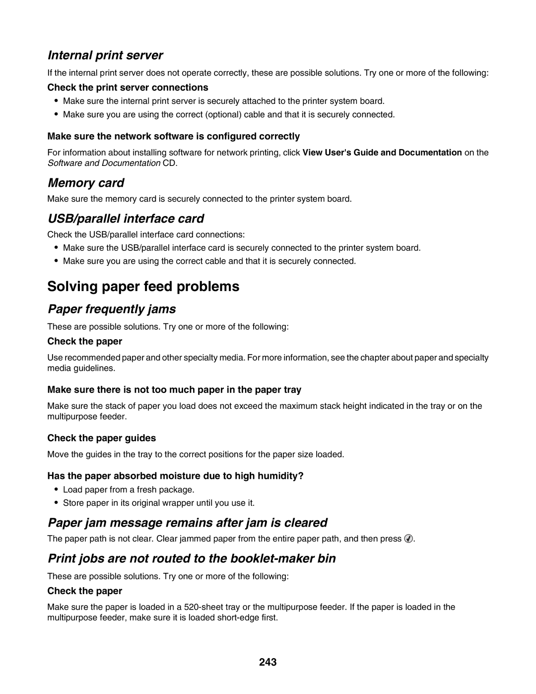 Lexmark X940E, X945E manual Solving paper feed problems 