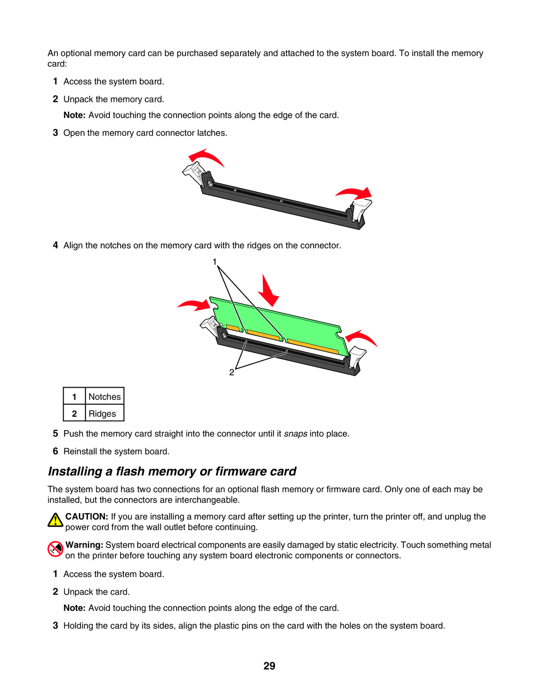 Lexmark X940E, X945E manual Installing a flash memory or firmware card 