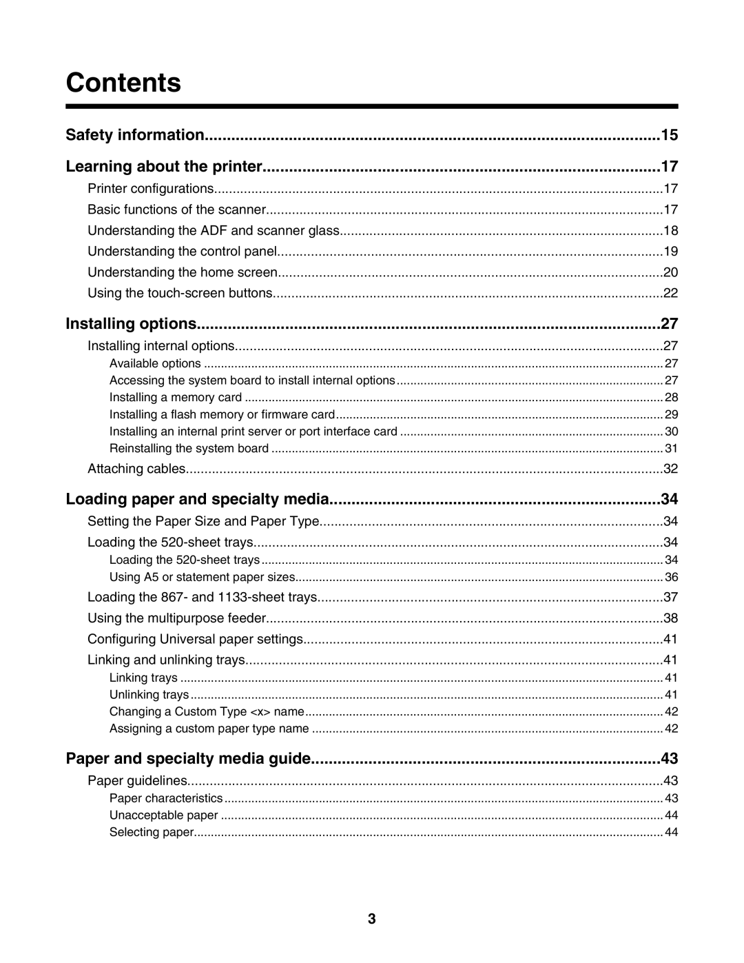 Lexmark X940E, X945E manual Contents 