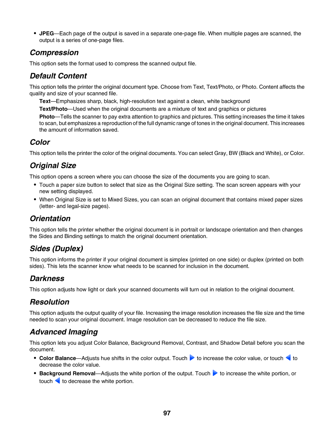 Lexmark X940E, X945E manual Compression, Default Content, Advanced Imaging 