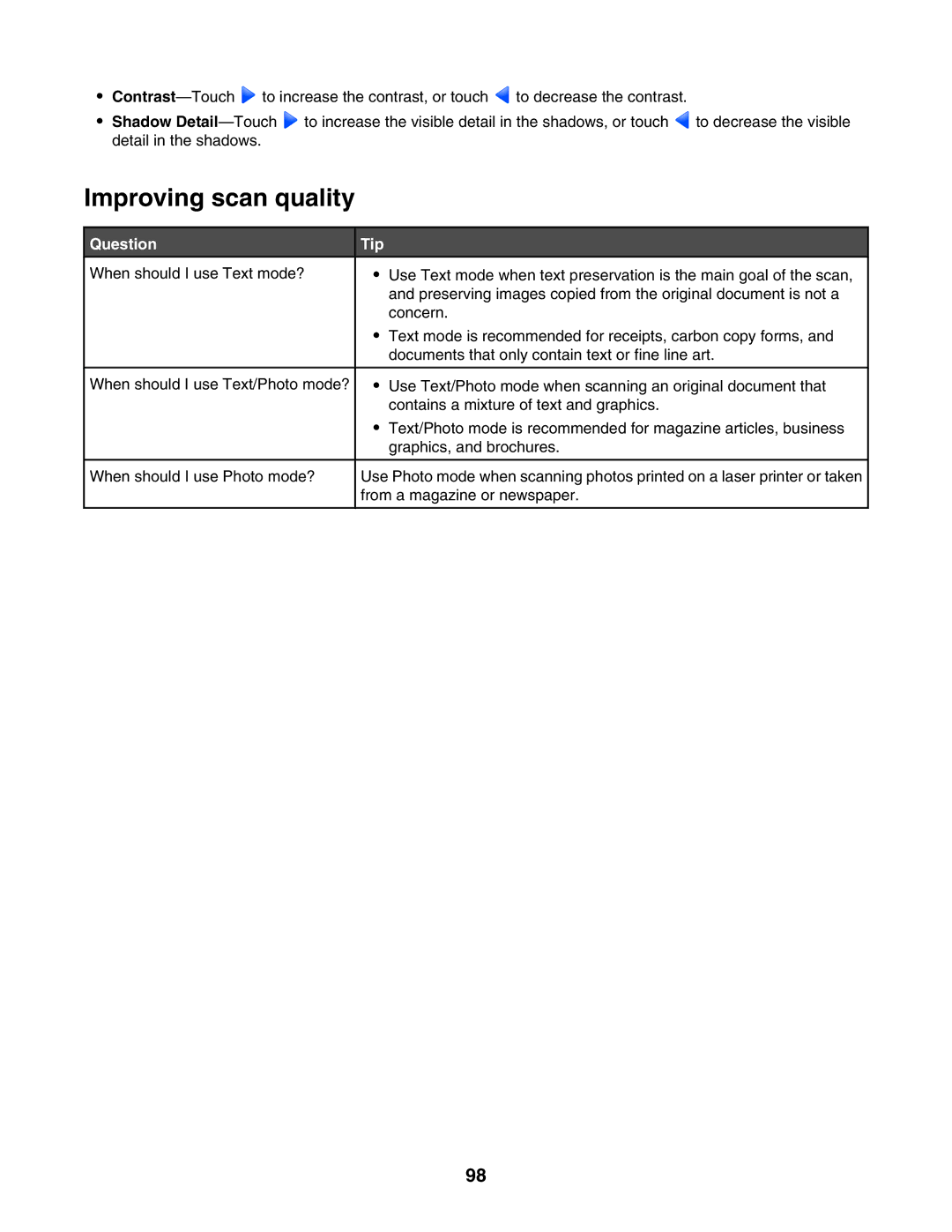 Lexmark X945E, X940E manual Improving scan quality, Question Tip 