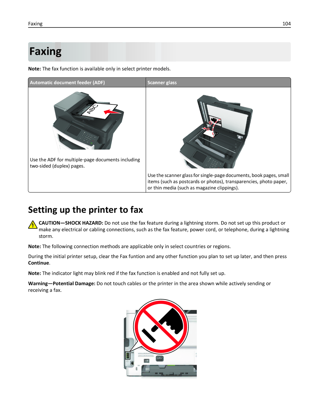 Lexmark XM1100 Series manual Setting up the printer to fax, Faxing 104 