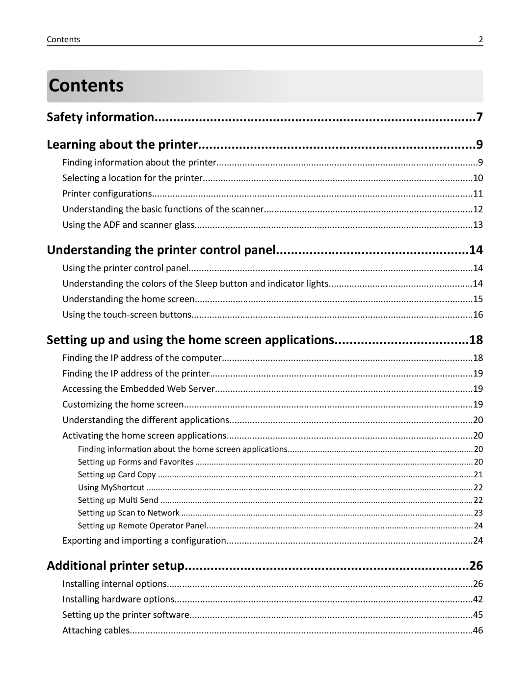 Lexmark XM1100 Series manual Contents 