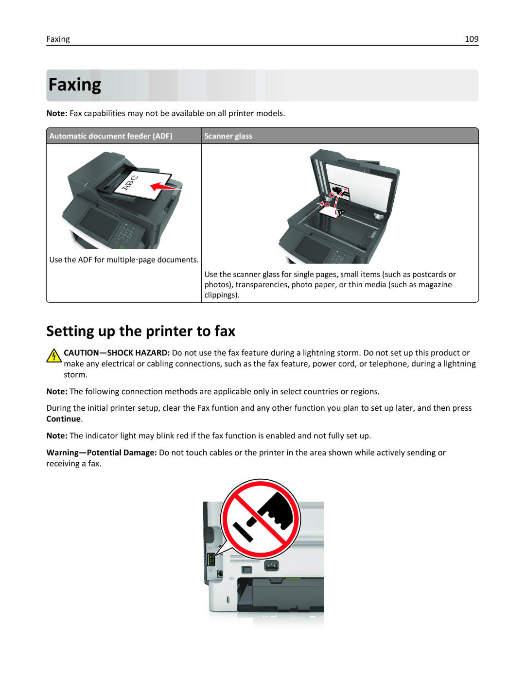 Lexmark XM3100 manual Setting up the printer to fax, Faxing 109 