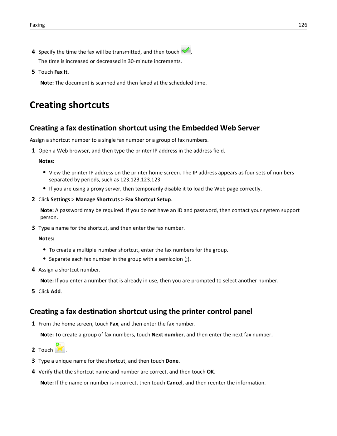 Lexmark XM3100 manual Creating shortcuts, Click Settings Manage Shortcuts Fax Shortcut Setup 