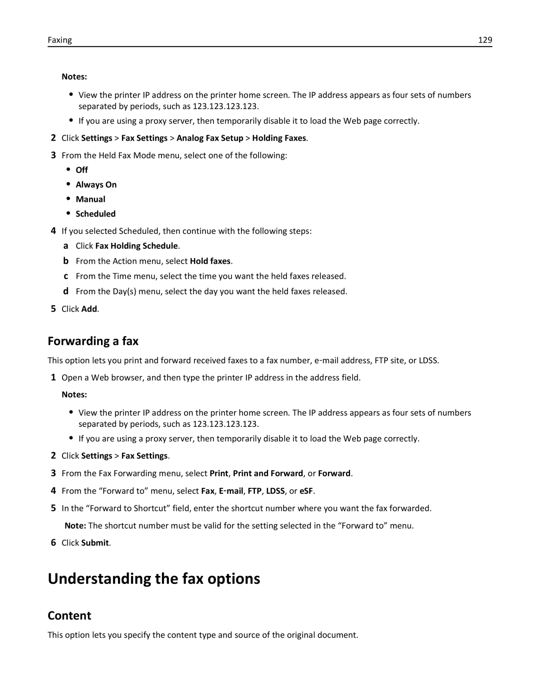 Lexmark XM3100 Understanding the fax options, Forwarding a fax, Click Settings Fax Settings Analog Fax Setup Holding Faxes 