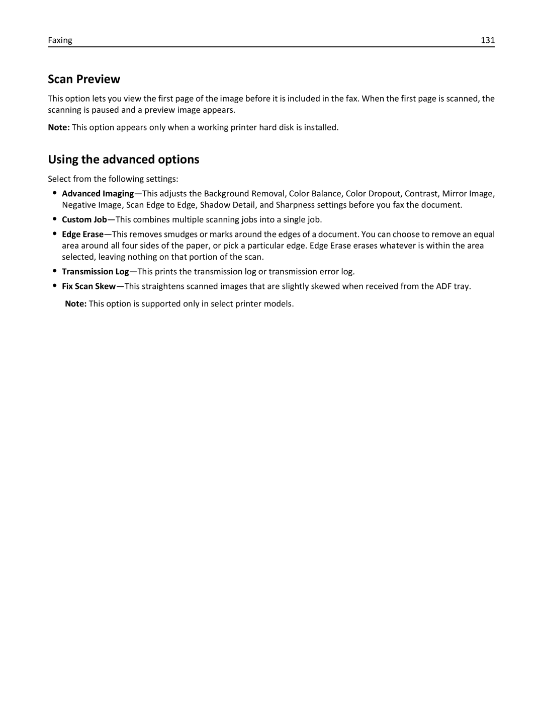 Lexmark XM3100 manual Scan Preview, Faxing 131 