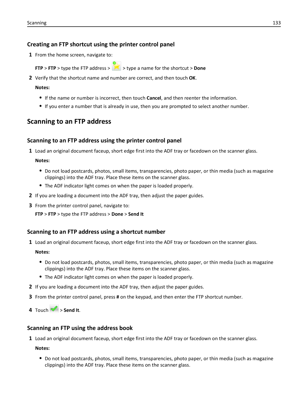 Lexmark XM3100 manual Scanning to an FTP address, Creating an FTP shortcut using the printer control panel 