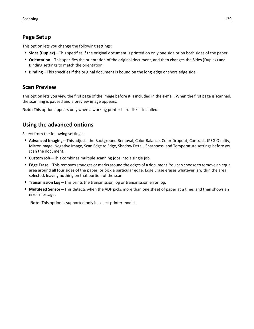 Lexmark XM3100 manual Setup, Scanning 139 