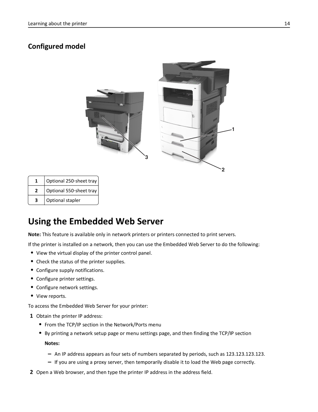 Lexmark XM3100 manual Using the Embedded Web Server, Configured model 