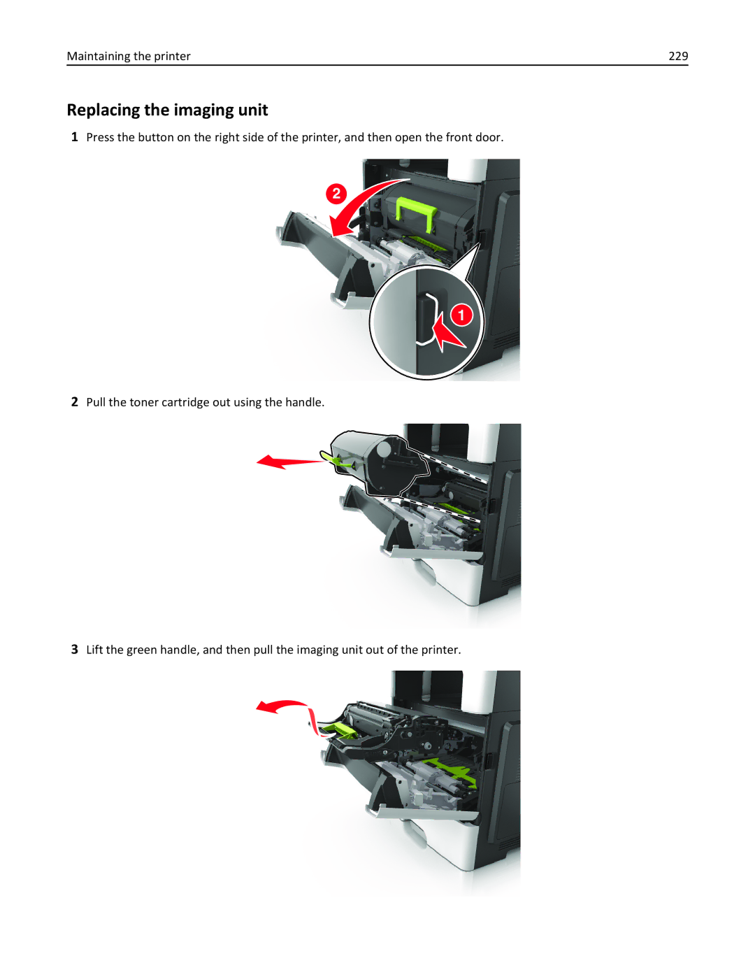 Lexmark XM3100 manual Replacing the imaging unit, Maintaining the printer 229 