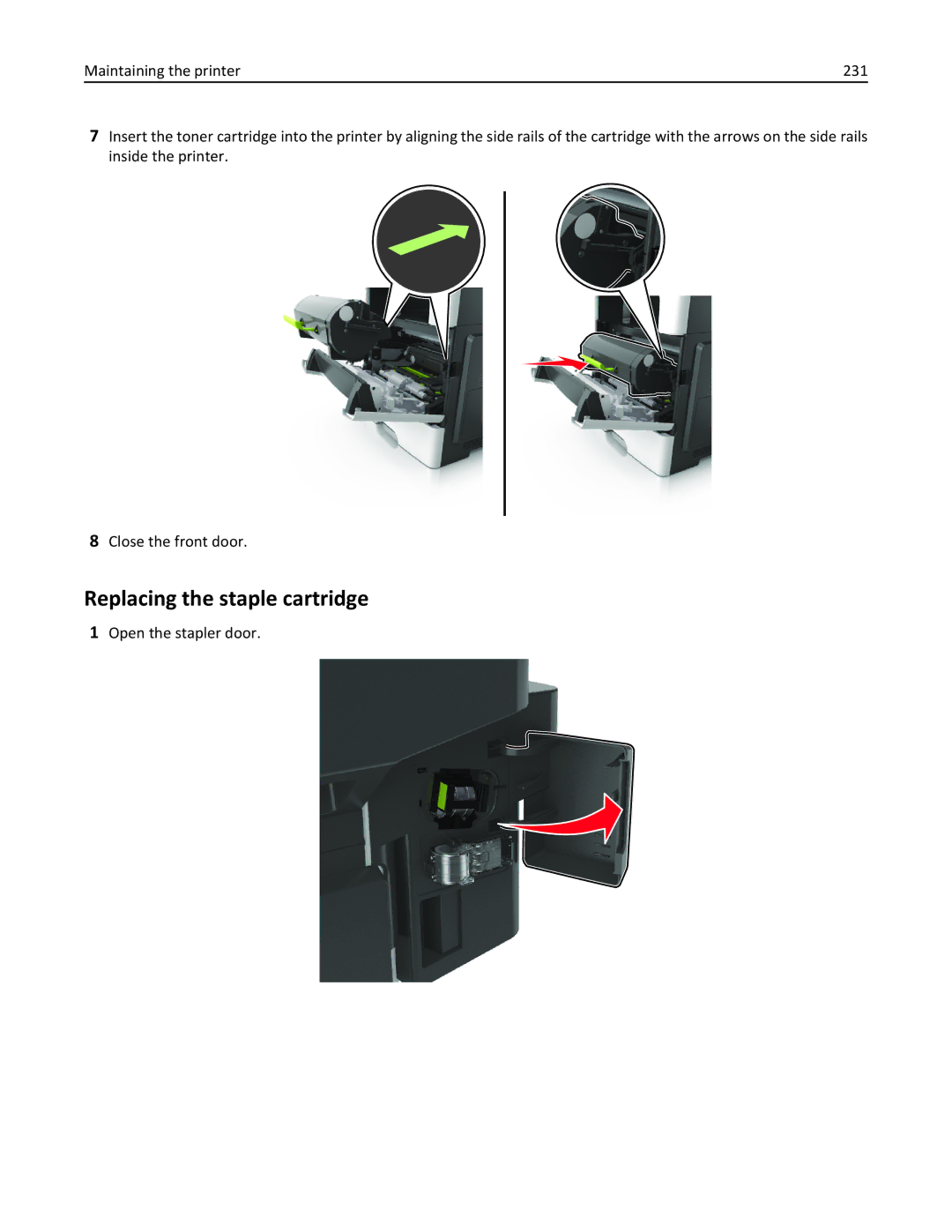 Lexmark XM3100 manual Replacing the staple cartridge, Open the stapler door 